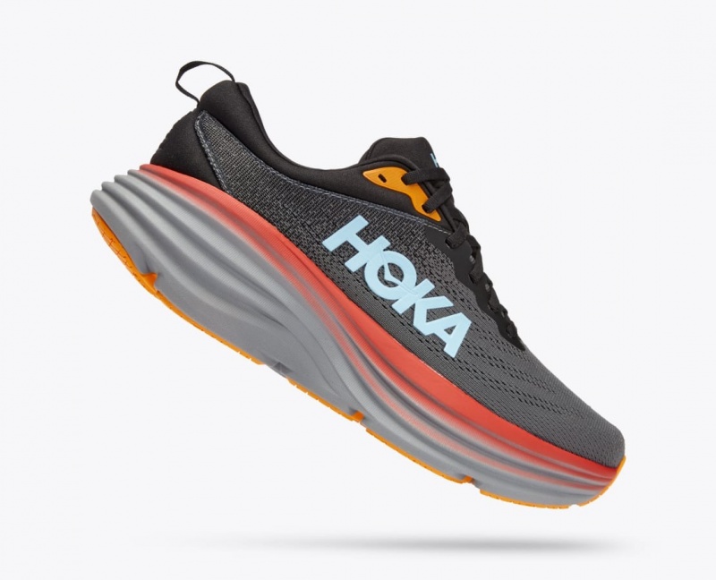 Dark Grey / Red / Black HOKA Bondi 8 Men's Running Shoes | 18OIZFYKJ