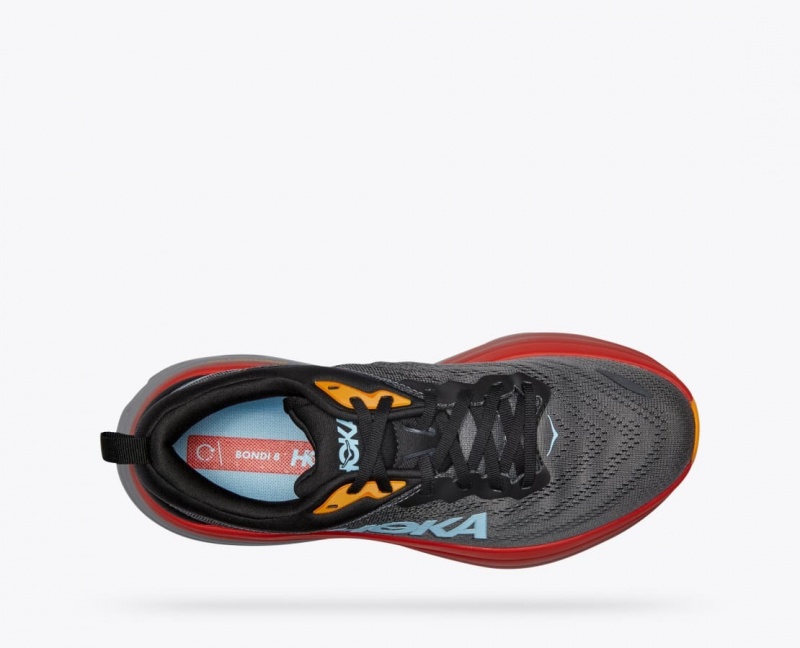 Dark Grey / Red / Black HOKA Bondi 8 Men's Running Shoes | 18OIZFYKJ