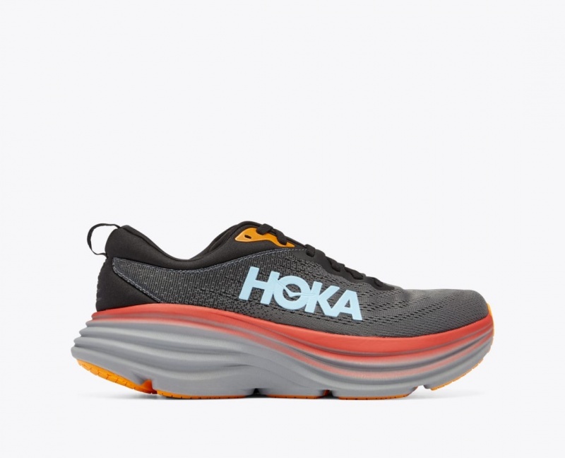 Dark Grey / Red / Black HOKA Bondi 8 Men\'s Running Shoes | 18OIZFYKJ