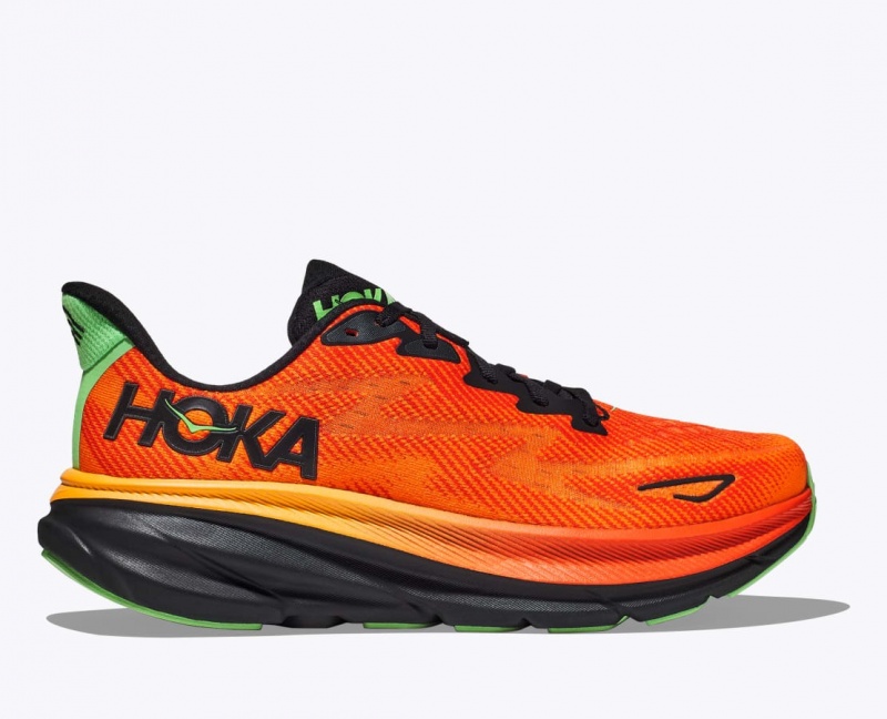 Dark Orange / Black HOKA Clifton 9 Men\'s Running Shoes | 18FBGJKSQ