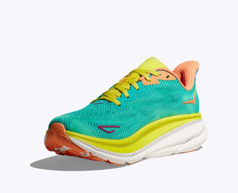 Dark Turquoise / Green HOKA Clifton 9 Men's Running Shoes | 69BPOKENA