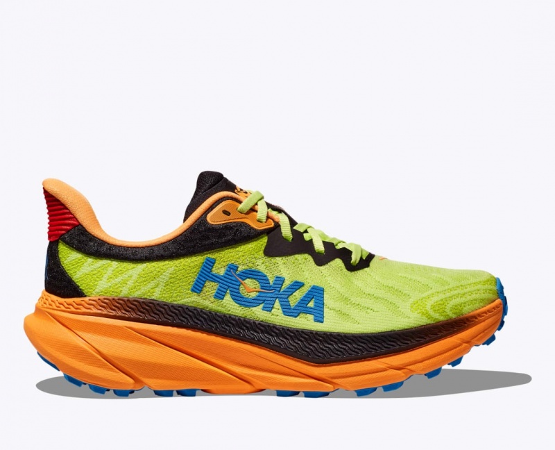 Green / Black / Orange HOKA Challenger 7 Men\'s Trail Running Shoes | 06DAMQWUL