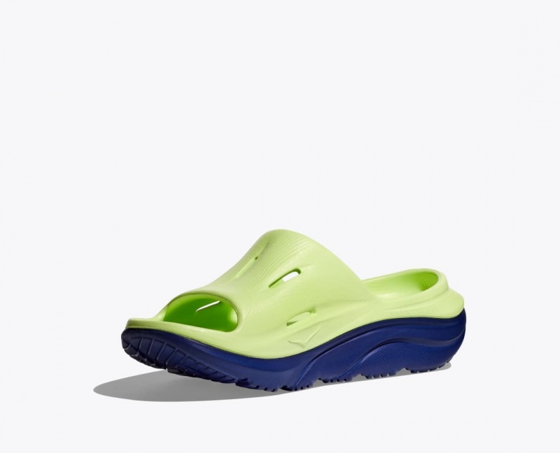 Green / Navy HOKA Ora Recovery 3 Kids' Slides | 78LAKCYXU