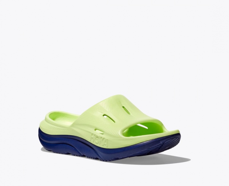 Green / Navy HOKA Ora Recovery 3 Kids' Slides | 78LAKCYXU