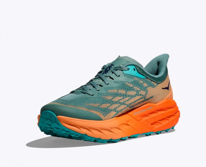 Green / Orange HOKA Speedgoat 5 Men's Trail Running Shoes | 94FZCHIAM