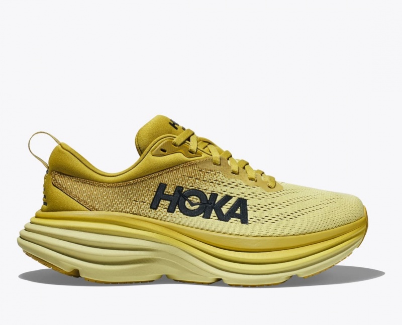 Khaki HOKA Bondi 8 Men\'s Running Shoes | 04DTQRPSX