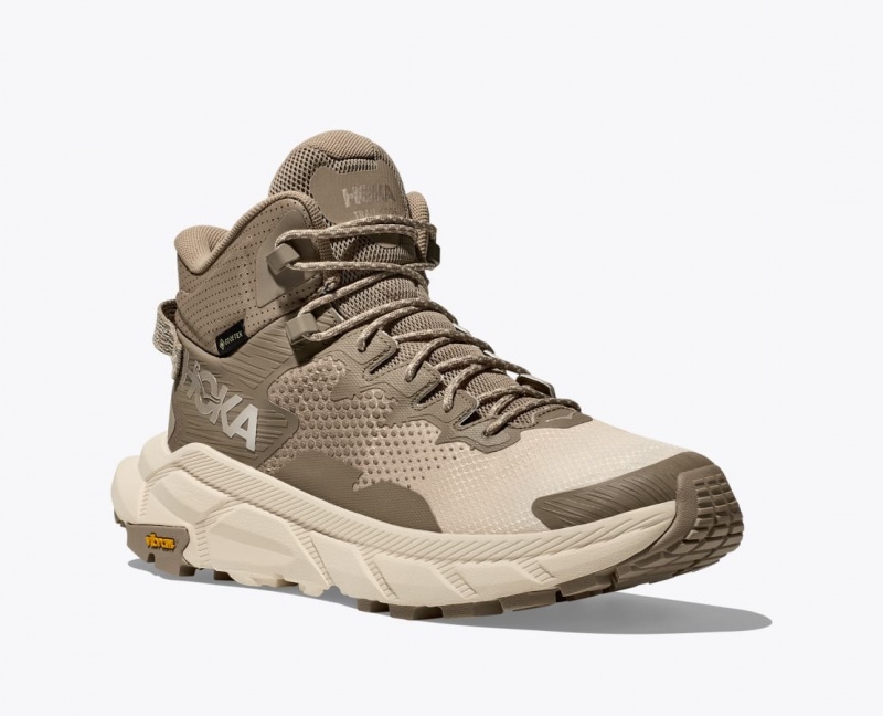 Khaki / Beige HOKA Trail Code GTX Men's Hiking Boots | 57FNCLTEG