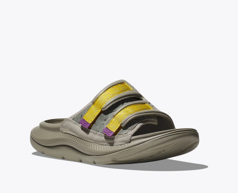 Khaki / Yellow HOKA Ora Luxe Men's Slide | 94WIMFTRL