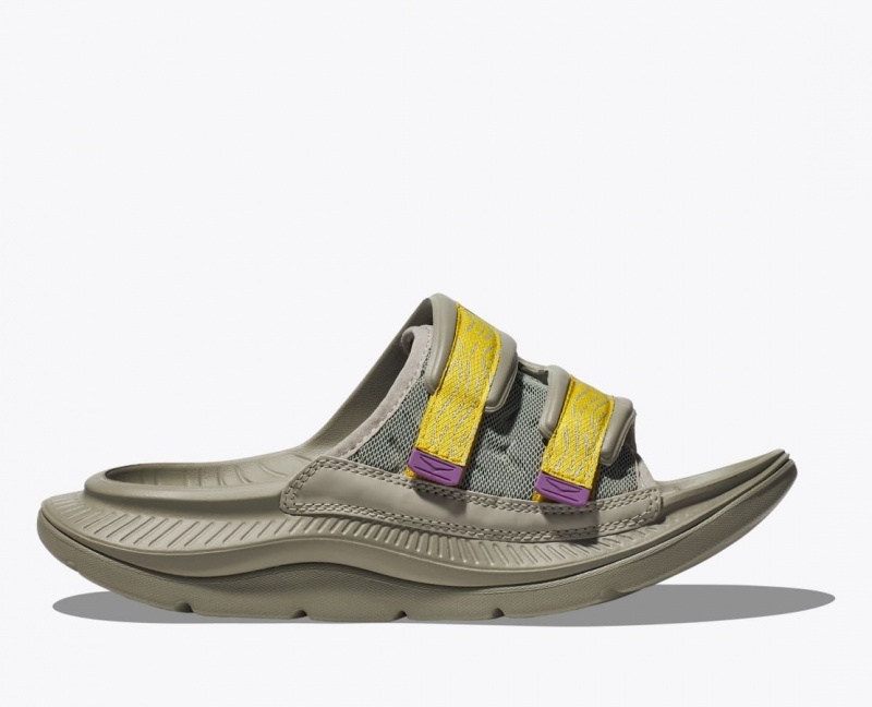 Khaki / Yellow HOKA Ora Luxe Men\'s Slide | 94WIMFTRL