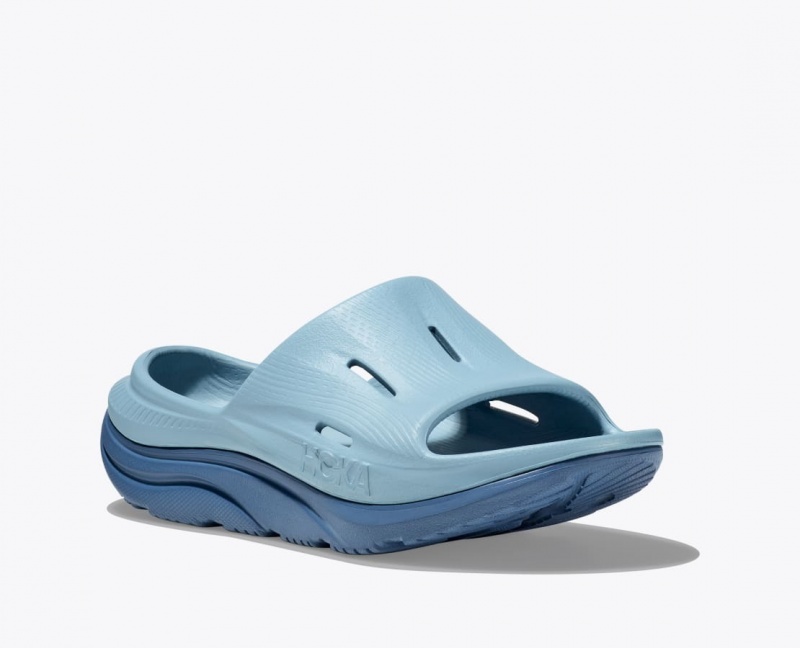 Light Blue / Dark Blue HOKA Ora Recovery 3 Kids' Slides | 97FBWTNEO