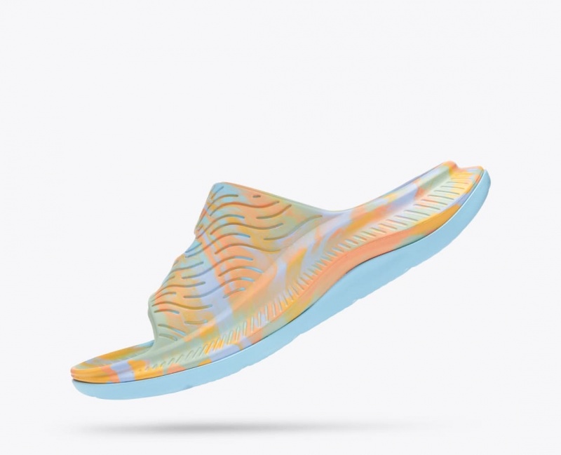 Light Blue / Orange HOKA Ora Luxe Men's Slide | 07MXASZPO