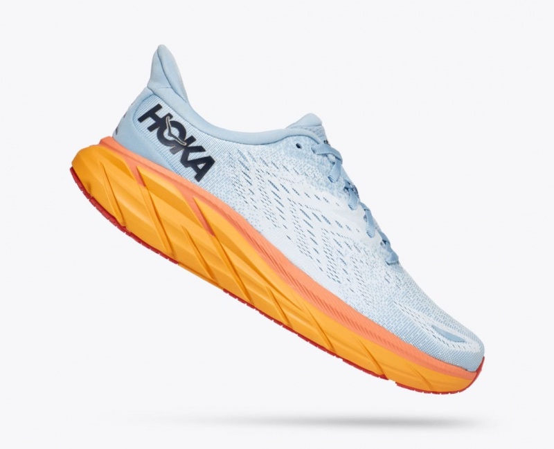 Light Blue / White / Orange HOKA Clifton 8 Women's Running Shoes | 67EUPISWA