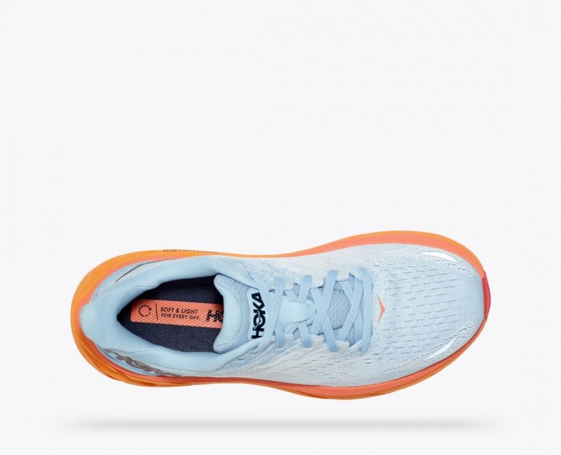 Light Blue / White / Orange HOKA Clifton 8 Women's Running Shoes | 67EUPISWA