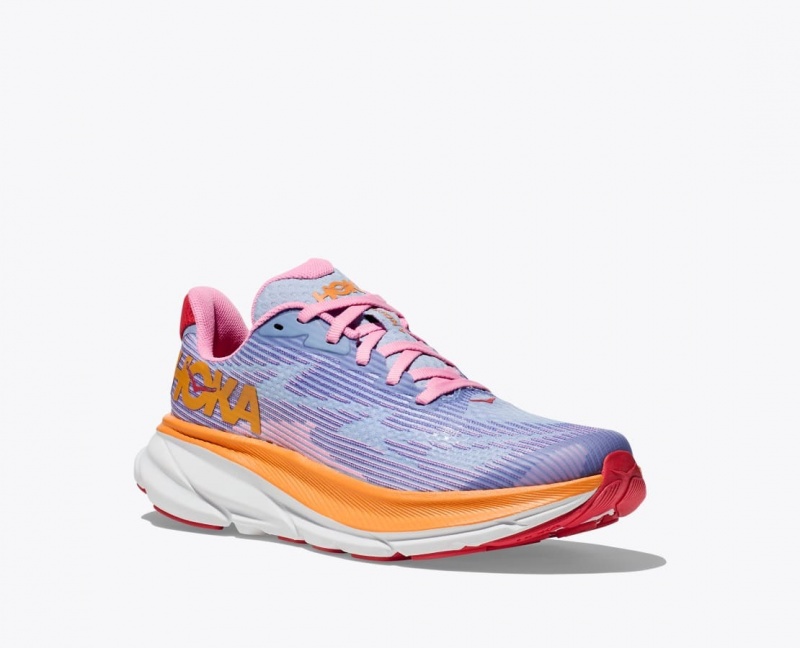 Light Purple / Orange / Pink HOKA Clifton 9 Kids' Running Shoes | 45IOLJSYT