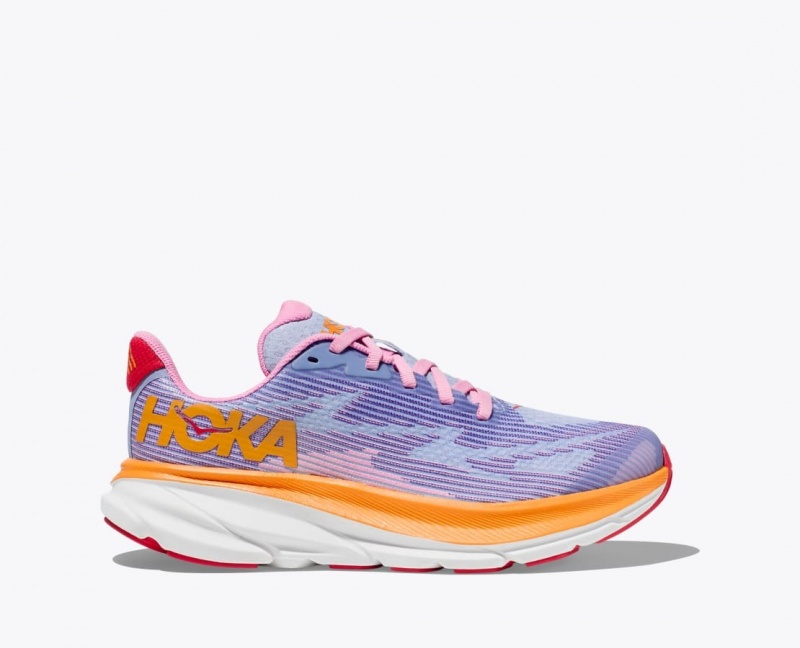 Light Purple / Orange / Pink HOKA Clifton 9 Kids\' Running Shoes | 45IOLJSYT