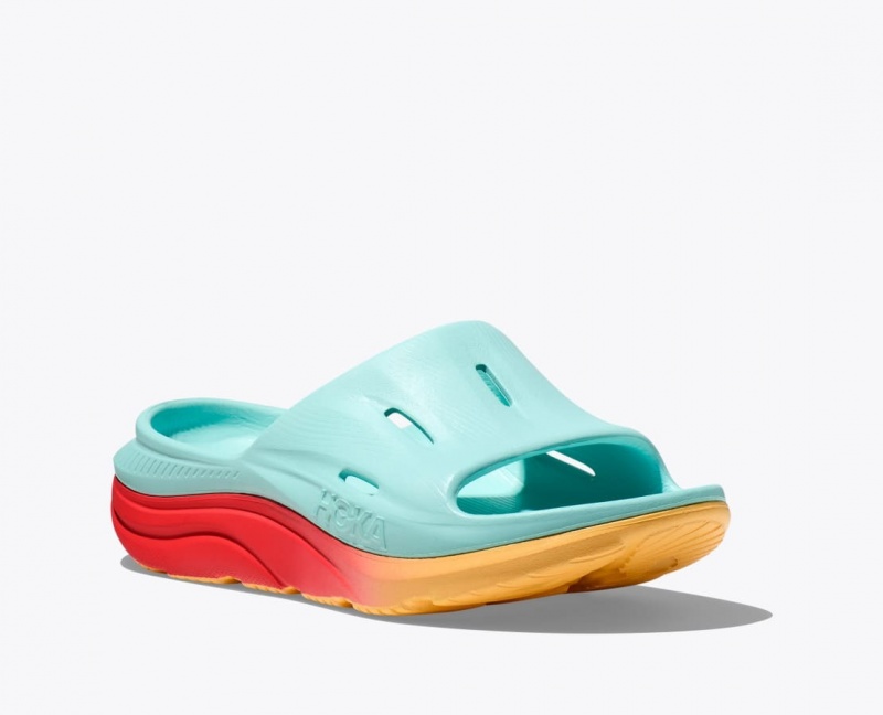 Light Turquoise / Orange HOKA Ora Recovery 3 Women's Slide | 76AWDKMUR