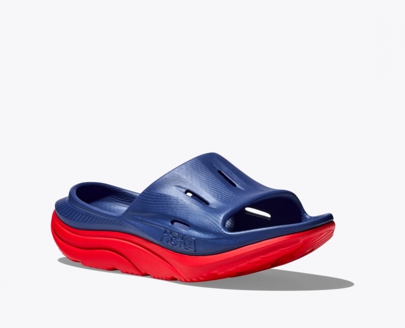 Navy / Red HOKA Ora Recovery 3 Women's Slide | 02YZFNXAL