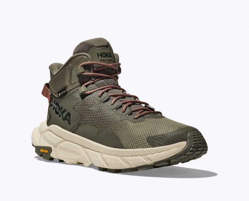 Olive Green HOKA Trail Code GTX Men's Hiking Boots | 50WRUTIKS