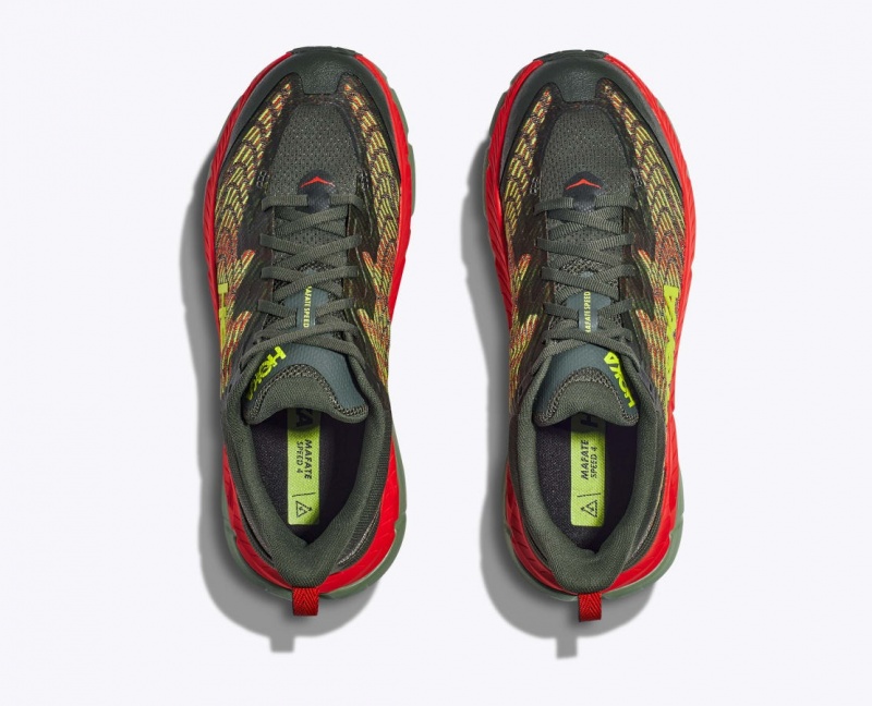 Olive / Red HOKA Mafate Speed 4 Men's Trail Running Shoes | 07HRCMKYA