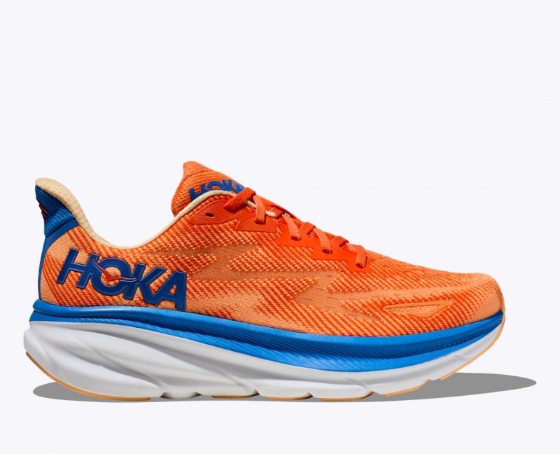 Orange / Blue HOKA Clifton 9 Men\'s Running Shoes | 47RHFTKMU