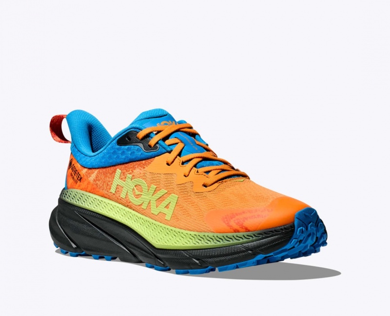 Orange / Green / Blue HOKA Challenger 7 GTX Men's Trail Running Shoes | 17UKYDGNS