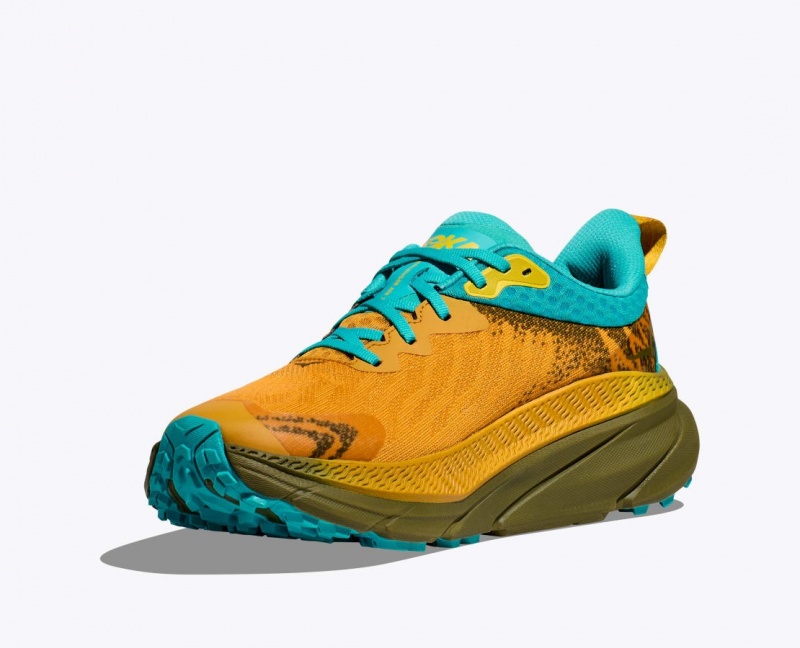 Orange / Olive / Turquoise HOKA Challenger 7 GTX Men's Trail Running Shoes | 16PLUBKAO