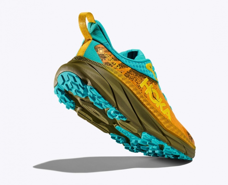 Orange / Olive / Turquoise HOKA Challenger 7 GTX Men's Trail Running Shoes | 16PLUBKAO