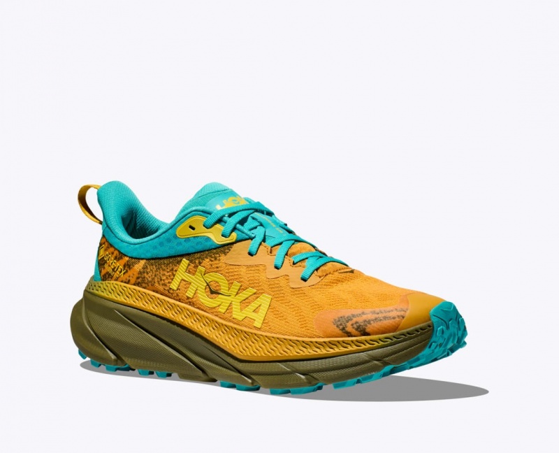 Orange / Olive / Turquoise HOKA Challenger 7 GTX Men's Trail Running Shoes | 16PLUBKAO