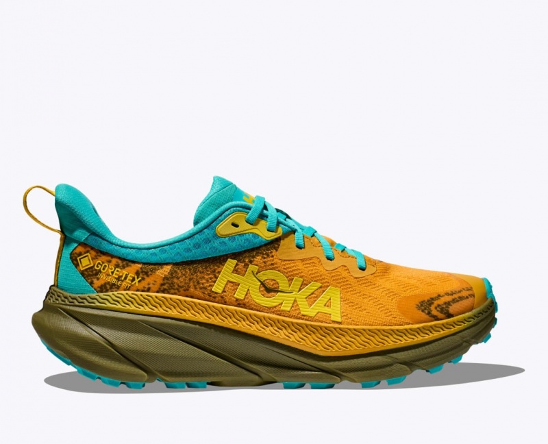 Orange / Olive / Turquoise HOKA Challenger 7 GTX Men\'s Trail Running Shoes | 16PLUBKAO