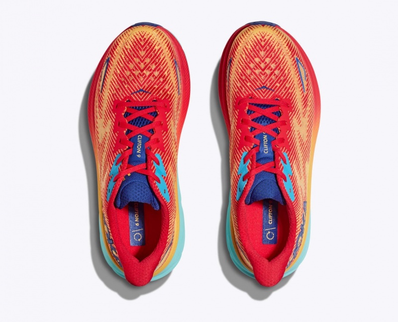 Orange / Red / Blue HOKA Clifton 9 Women's Running Shoes | 65DICETKW