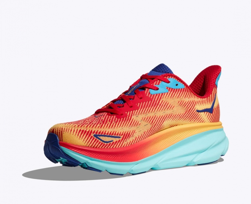 Orange / Red / Blue HOKA Clifton 9 Women's Running Shoes | 65DICETKW