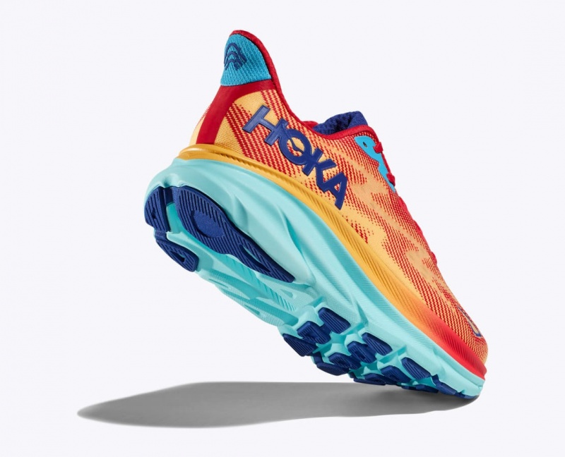 Orange / Red / Blue HOKA Clifton 9 Women's Running Shoes | 65DICETKW