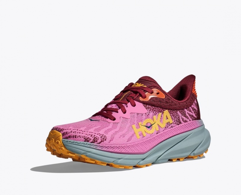 Pink / Dark Red HOKA Challenger 7 Women's Trail Running Shoes | 54JXYSVZN