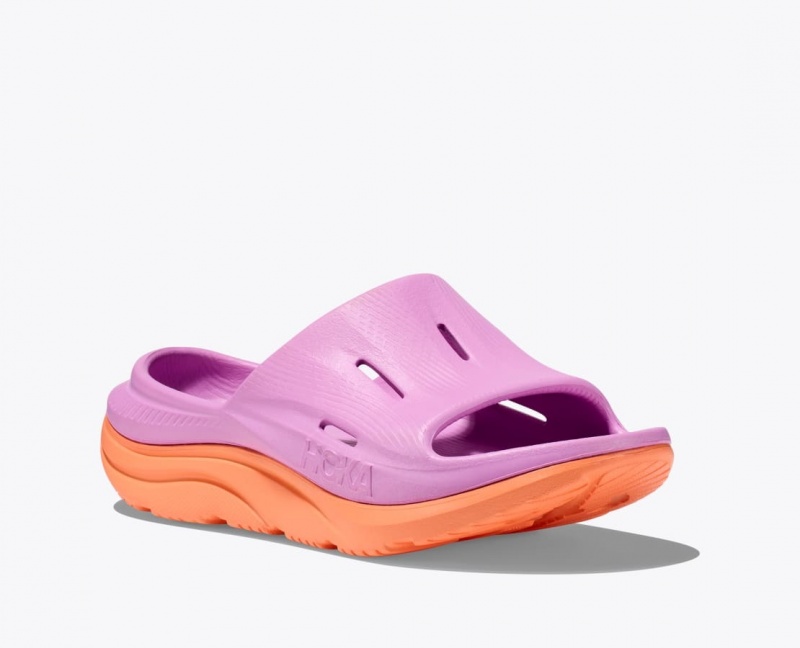 Pink / Orange HOKA Ora Recovery 3 Kids' Slides | 40CYEXISJ