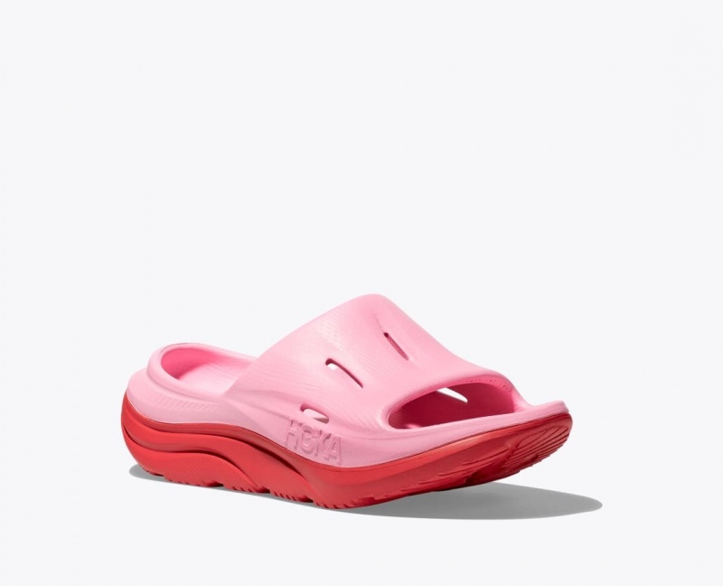 Pink / Red HOKA Ora Recovery 3 Kids' Slides | 65VKAJPBG