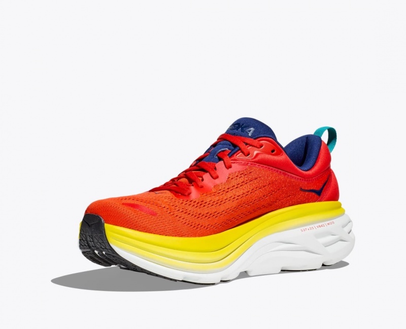 Red / Yellow HOKA Bondi 8 Men's Running Shoes | 69OPTZJYE