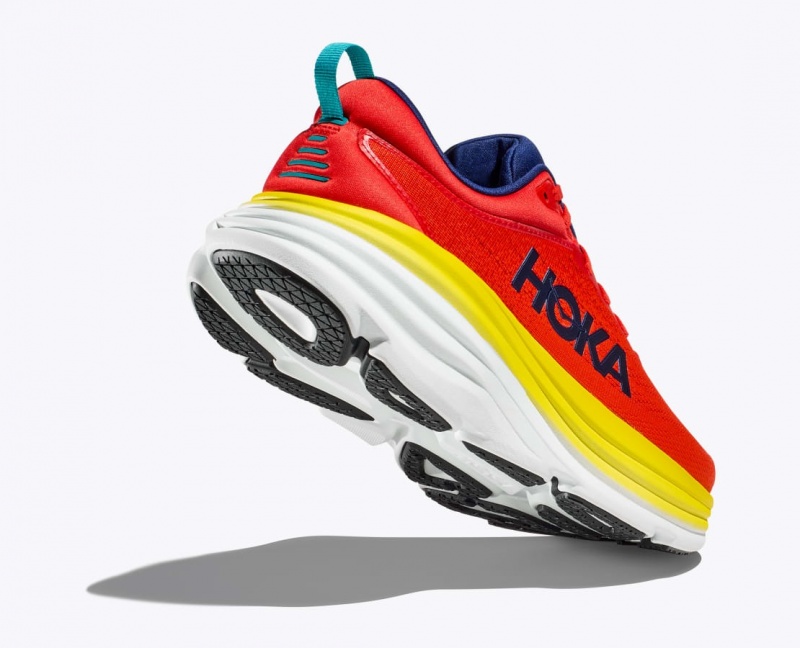 Red / Yellow HOKA Bondi 8 Men's Running Shoes | 69OPTZJYE