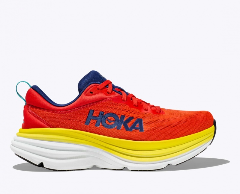 Red / Yellow HOKA Bondi 8 Men\'s Running Shoes | 69OPTZJYE