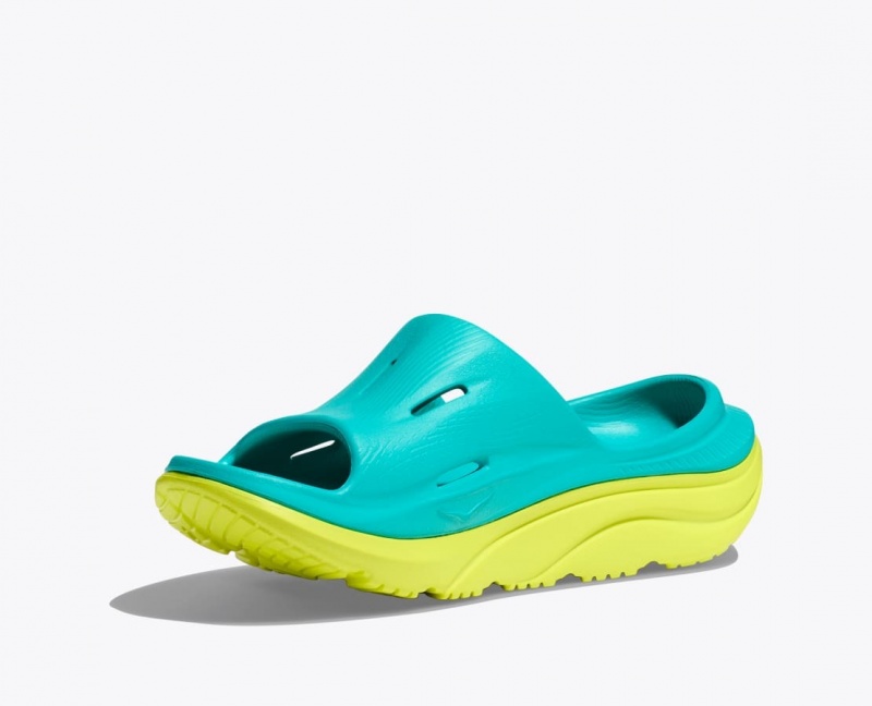 Turquoise / Green HOKA Ora Recovery 3 Kids' Slides | 57ZRBADGU