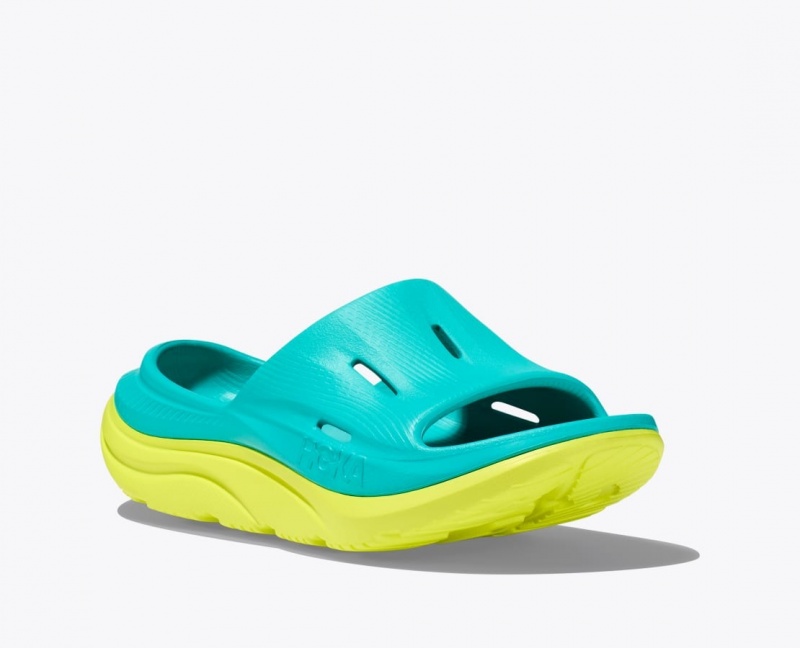 Turquoise / Green HOKA Ora Recovery 3 Kids' Slides | 57ZRBADGU