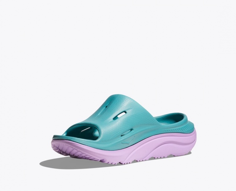 Turquoise / Light Purple HOKA Ora Recovery 3 Kids' Slides | 35JQIBWET