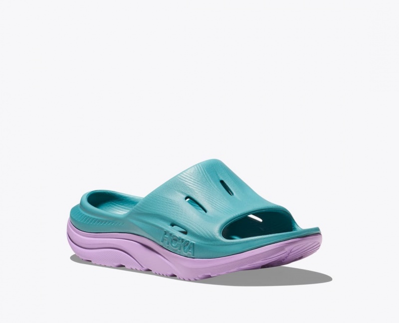 Turquoise / Light Purple HOKA Ora Recovery 3 Kids' Slides | 35JQIBWET