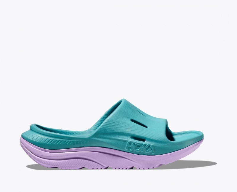 Turquoise / Light Purple HOKA Ora Recovery 3 Kids\' Slides | 35JQIBWET