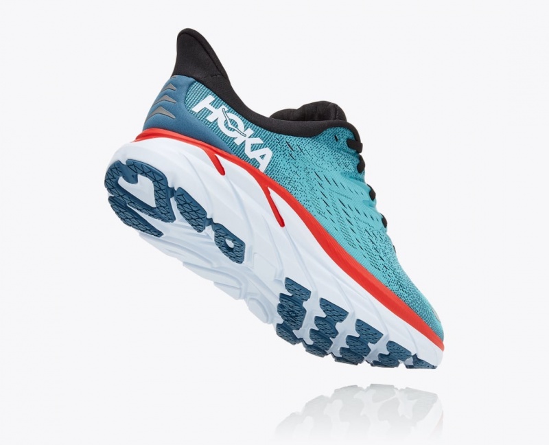 Turquoise / Red HOKA Clifton 8 Men's Running Shoes | 04LSACXGU