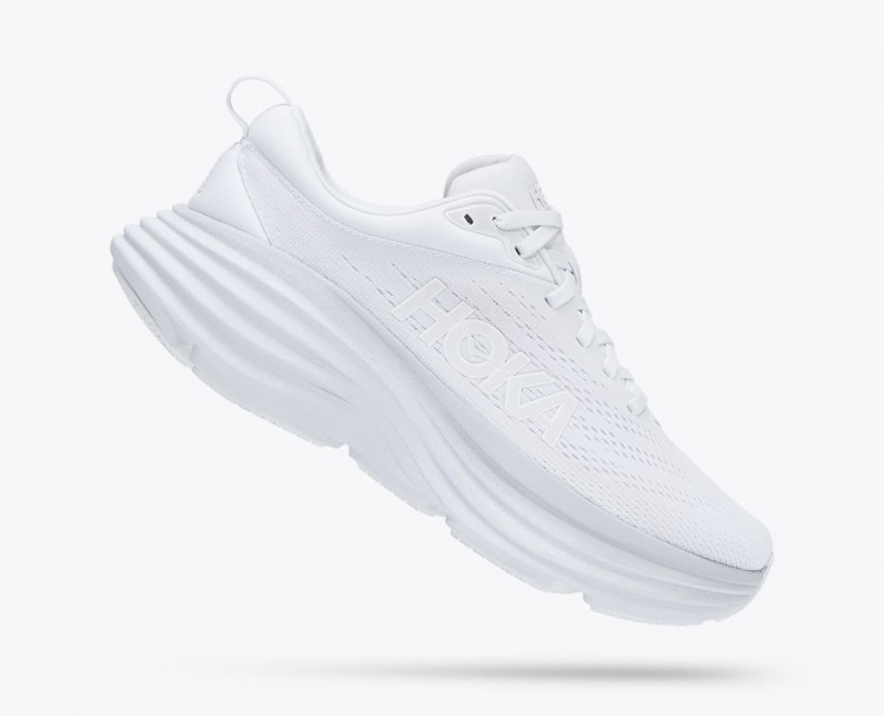 White HOKA Bondi 8 Women's Running Shoes | 83QUFRWLC