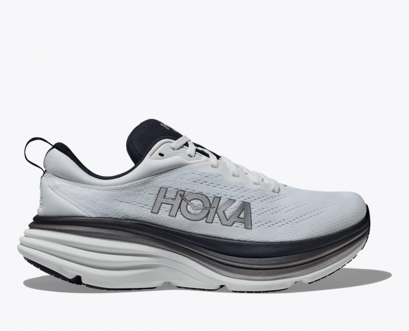 White / Black HOKA Bondi 8 Men\'s Running Shoes | 83BPFDARN