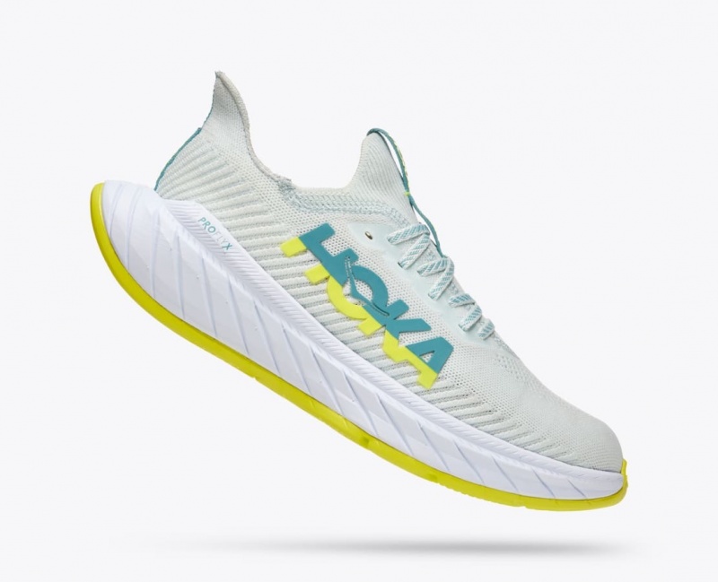 White / Green HOKA Carbon X 3 Men's Running Shoes | 93WBZOPRH