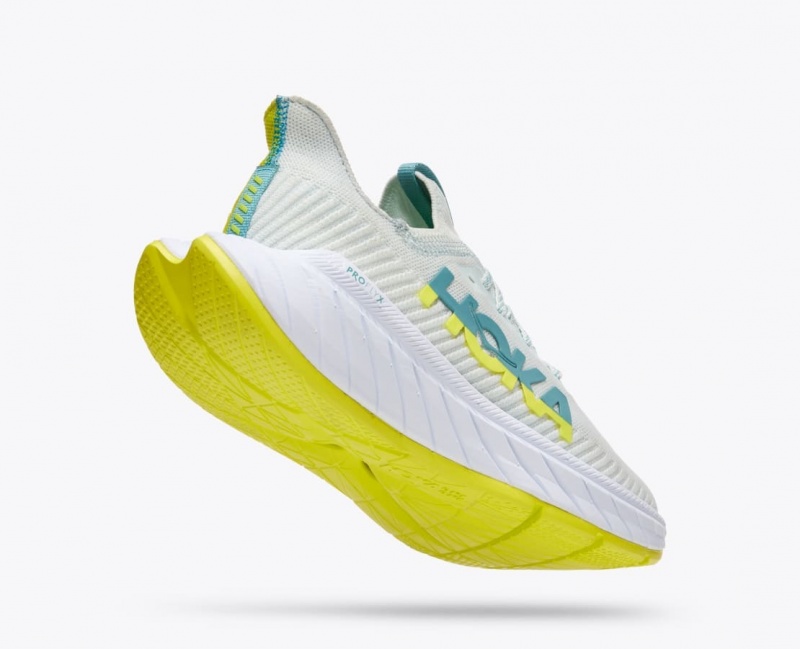 White / Green HOKA Carbon X 3 Men's Running Shoes | 93WBZOPRH