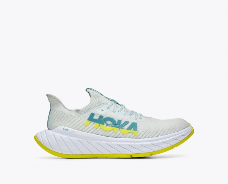 White / Green HOKA Carbon X 3 Men\'s Running Shoes | 93WBZOPRH