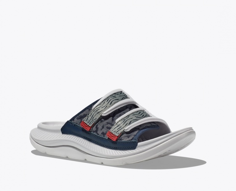 White / Grey HOKA Ora Luxe Men's Slide | 86BZVDGUC